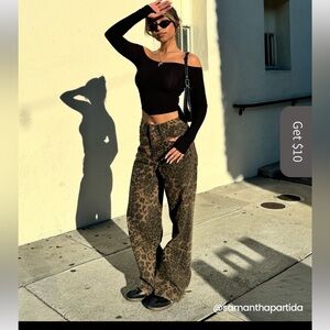 Unisex Leopard print denim jeans